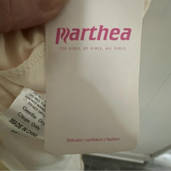 Cream Mini Dress with Plunging Neckline and Silky Sheen - Picture 5 of 5